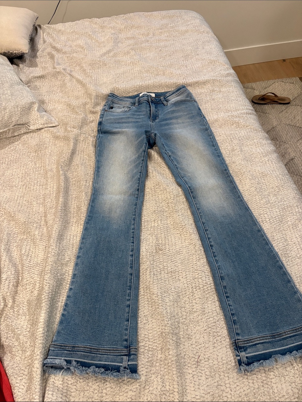 KanCan Light Blue Flare Jeans with Frayed Hem Detail